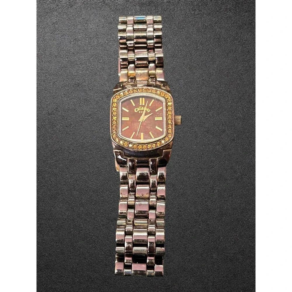 Callaway Golf Women's Quartz Watch CY201 Parts/Repair Brown Dial Crystal Bezel